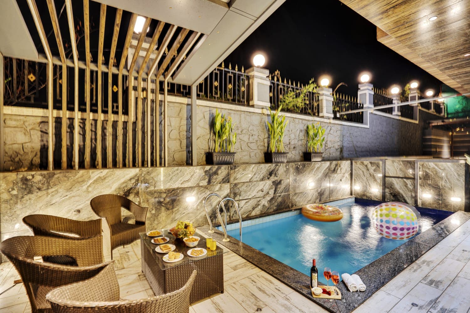 Aaroh Stays private-pool villa in Lonavala at night